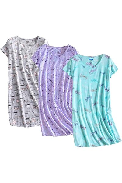 GENERAL PNAEONG 3 Pack Women's Cotton Nightgown Sleepwear Short Sleeves Shirt...