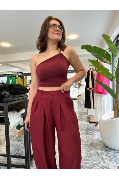 Aychayla Double Kumaş Pileli Paça Lastikli Pantolon