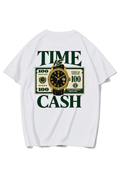 BRZ COLLECTION Tricou Unisex Oversize Time Is Cash ALB