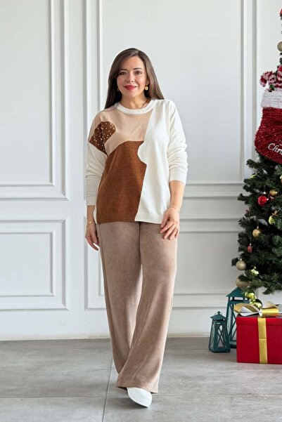 yb yağmur butik Elastic Waist Velvet Wide Leg Trousers