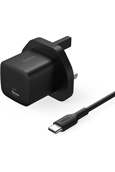 Belkin شاحن حائط، بلكين، 25 واط، كابل USB-C إلى USB-C بطول 1 متر - أسود