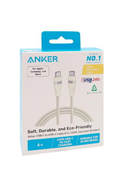 Anker , USB-C to USB-C Cable, 6 Feet, Braided, 240W, White
