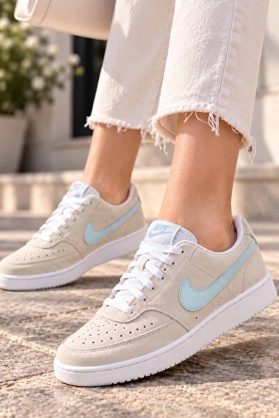 Nike Court Vision Lo SD PRM Kadın Krem /Mavi Süet Sneaker Günlük Spor Ayakkabı