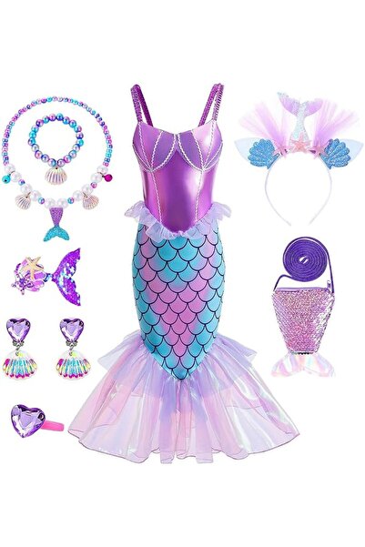 TERRIFI Mermaid Costume for Kids, Little Mermaid Dress with Wig and Necklace ...