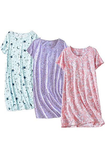 GENERAL PNAEONG 3 Pack Women's Cotton Nightgown Sleepwear Short Sleeves Shirt...