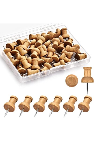 GENERAL JKJ&ZXZ 40Pcs Wood Push Pins, Thumb Tacks for Decorative, Wooden Pins...