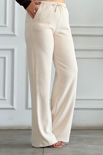 yb yağmur butik Elastic Waist Velvet Wide Leg Trousers