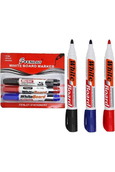 fenlot Whiteboard Marker Set – 3PCS (Red, Blue, Black), Easy-Erasing, Low-Odo...