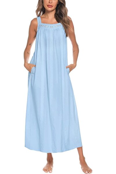 GENERAL YOZLY Cotton Nightgowns for Women Embroidery Sleeveless Night Gown wi...