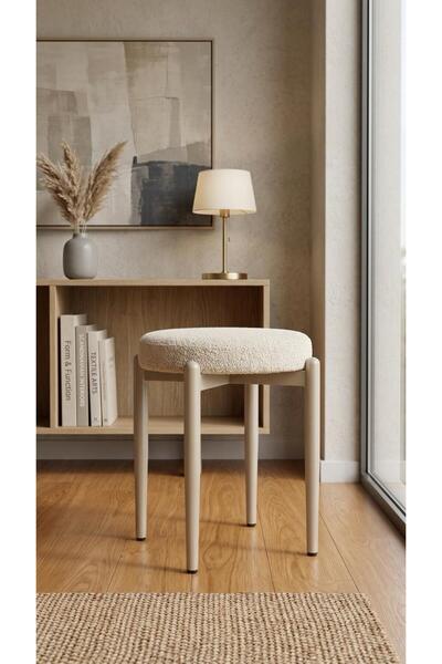 fursimo Modern Bukle Kumaş Tekli Puf Tabure - 40cm