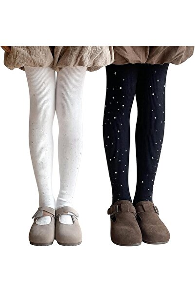 KASTWAVE Girls Cable Knit Sparkle Tights Kids Seamless Footed Ribbed Cotton S...