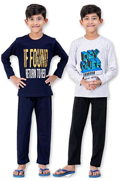 T2F Boy's Cotton Graphic Pajama Set Pack of 2 (BYS-PJS-02_Multicolor 2_6-7 Ye...