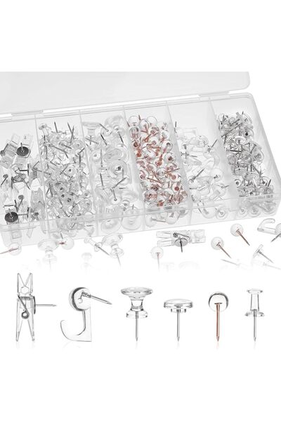 GENERAL Push Pins, 290 Pcs 6-Style Decorative Thumb Tacks, Steel-Point Clear ...
