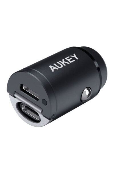 AUKEY Car Charger, PD Nano 30W with two USB-C ports A4, Black