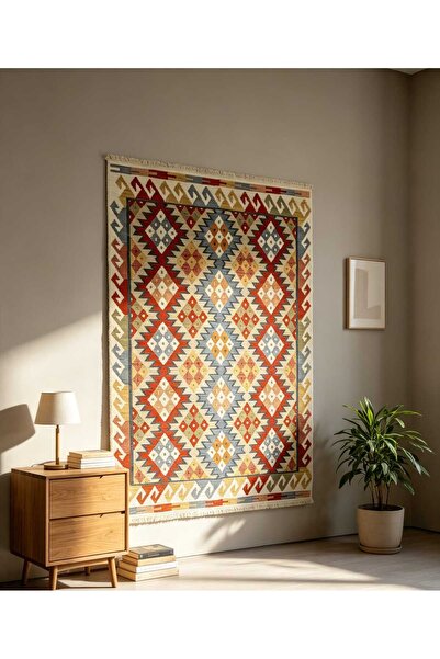 Safir Kilim Safir Şönil Çift Taraflı Etnik Desenli Kilim – Renkli Özel Tasarı...