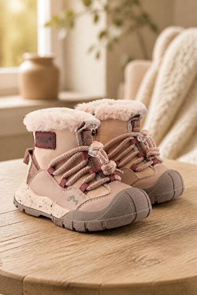 ByCukurovaFrango Anatomical Zippered Lace-Up Girls' Pink Casual Boots Shoes