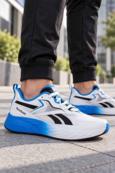 Reebok حذاء رياضي رجالي باللون الأبيض والأزرق برباط للجري اليومي والمشي