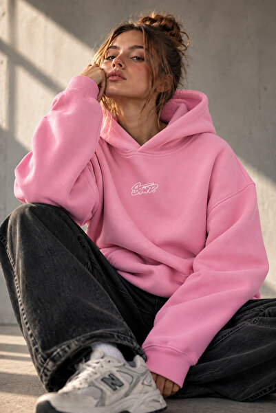 HAI COLLECTİON Kadın 3 İplik Oversize Hoodie – Minimal Baskılı Kapüşonlu Swea...