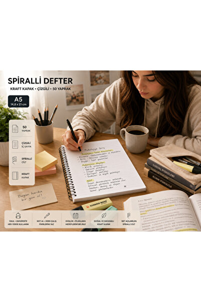 HOBYGAMES A5 Çizgili Spiralli Defter – 50 Yaprak