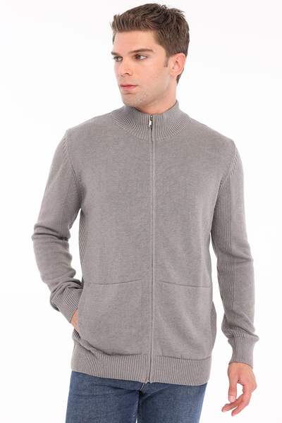 Trist Star Cardigan Men's 100% Cotton Plain Knit Ribbed Pocket Full Zipper St...