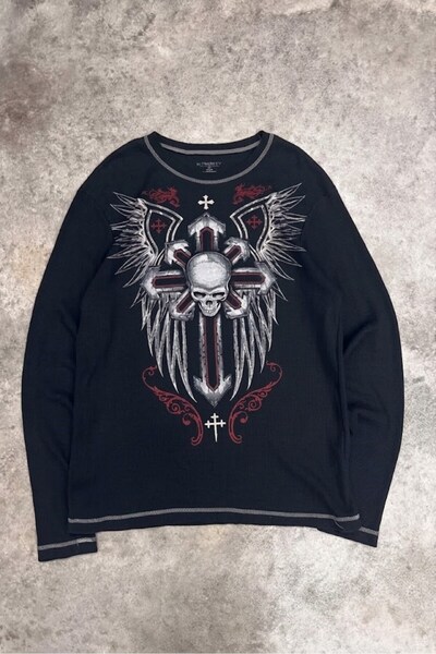 Karakedi Gothic Punk Skull Cross Motifli Dikiş Detaylı Sırt Baskı Y2K Unisex ...