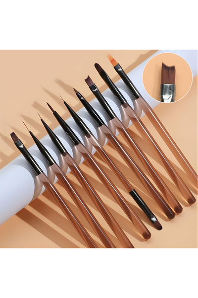 DUTRIEUX Brown 9 Pack Gray Nail Art Brushes Set Nail Art Tools Suitable for G...