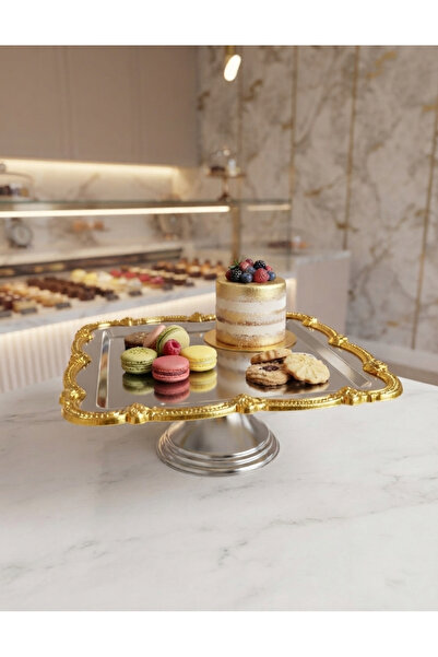 SEVA ÇELİK Stainless Steel Square Plastic Gold Framed Cake and Pastry Present...