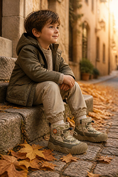 ByCukurovaFrango Lace-Up Zippered Boys' Beige Anatomical Casual Boots Shoes