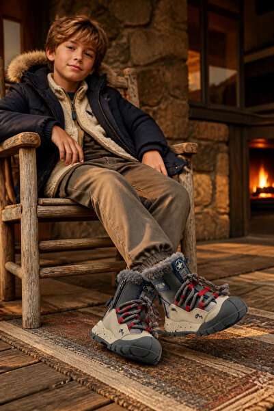 ByCukurovaFrango Anatomical Zippered Lace-Up Boys' Gray Casual Boots Shoes