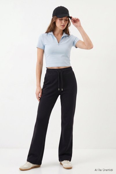 Rays Adjustable Waist Elastic Wide Leg Sweatpants 1124 Black