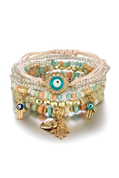 Choice 1 6Pcs/set Bohemian Evil Eye Bracelet Set For Women Fatima Hand Heart ...
