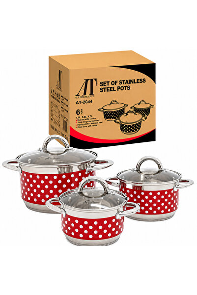 AT Performance Set Oale din inox 3 Piese cu Capace din Sticlă – Design cu Buline, Compatibile cu Toate Sursele de