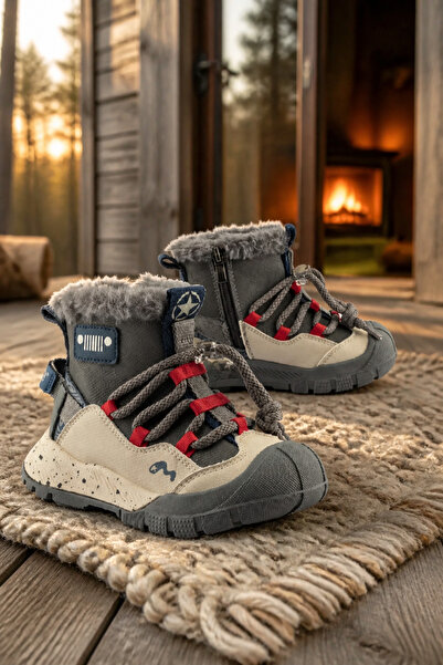 ByCukurovaFrango Anatomical Zippered Lace-Up Boys' Gray Casual Boots Shoes