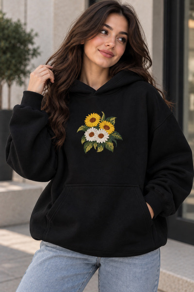 Rubonia Women's Plus Size Oversize Hooded Sweatshirt Sunflower Daisy Printed ...