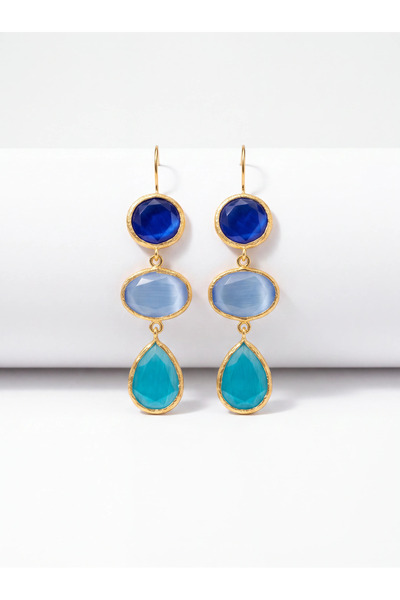 Beatis Blue Tone Gradient Stone Detailed Gold Color Women's Earrings
