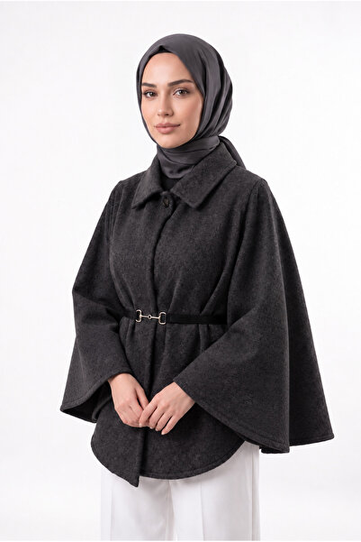 ECOTİQUE Hijab Thin Cashmere Poncho Belted Cape - Hijab Tunic