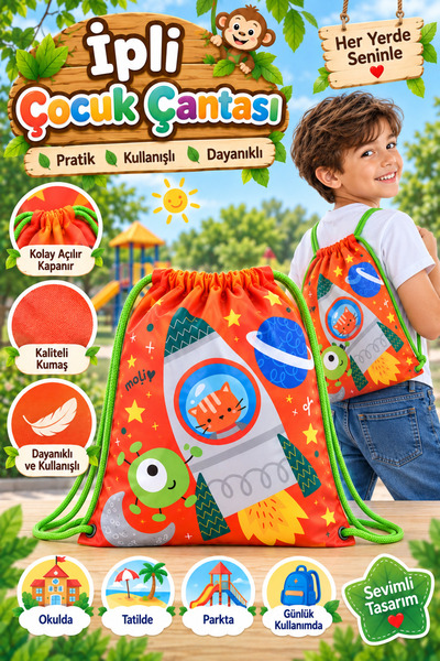 hak-iş oyuncak Orange space rocket patterned children's drawstring waterproof...