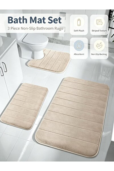 Generic Bathroom Rugs Sets 3 Pieces Non-Slip Memory Foam Bath Rugs Soft Comfo...
