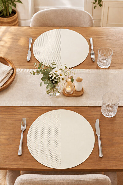 DEKOMOD 2 Pieces Decorative Leather American Service Placemat Round 38X38 Eas...