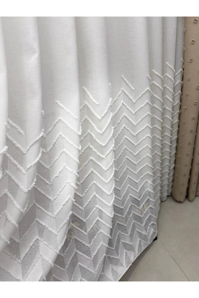 NİVEMESHOME Yakamoz 1-053P Semi-Patterned Ecru 1/2,5 Pleated Tulle Curtain