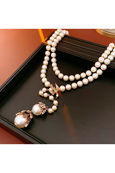 Choice Golden White Little Bird French Imitation Pearl Pendant Necklace Flowe...