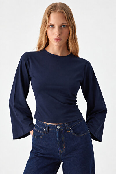 COMBİNE MİCHAİL Women's Body-Hugging Knitted Navy Blue Casual Blouse
