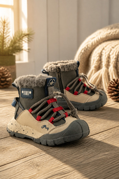 ByCukurovaFrango Anatomical Zippered Lace-Up Boys' Gray Casual Boots Shoes