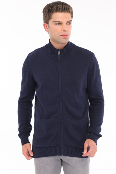 Trist Star Navy Blue Men's 100% Cotton Plain Knit Ribbed Pocket Full Zipper S...
