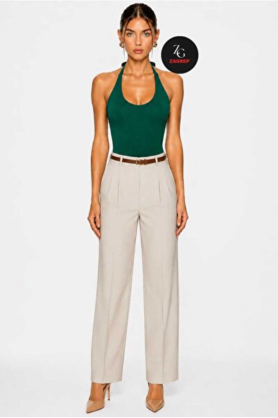 Zagrep Women's Bitter Brown Halter Neck Double Layer Silk Jersey Bodysuit