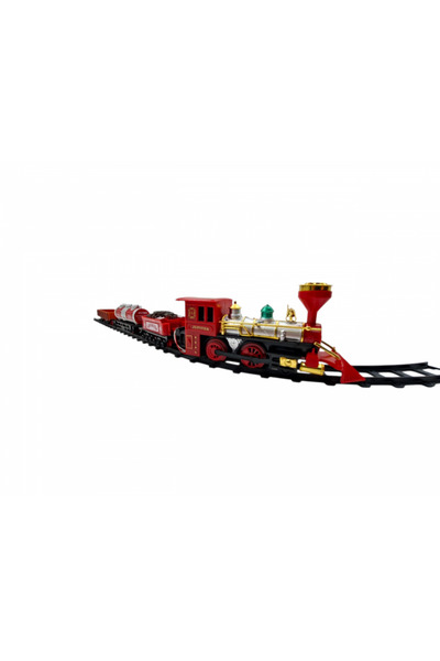 craftivio 14 Parça Kırmızı Pilli Işıklı Sesli Duman Efektli Klasik Oyuncak Tren Seti Raylı Nostaljik Lokomotif