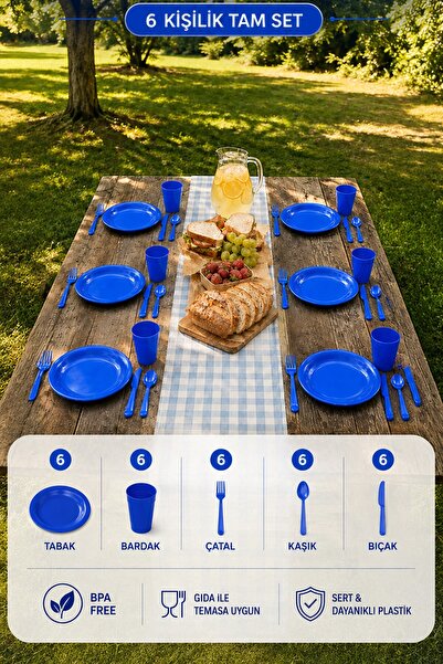 omilife 32 Parça Piknik Seti Tabak Bardak Çatal Kaşık Bıçak Kamp Mutfak Seti