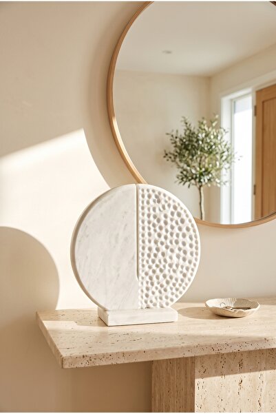 Dekoratif Beyaz Mermer Yuvarlak Obje Dokulu Yüzey Modern Minimalist Heykel