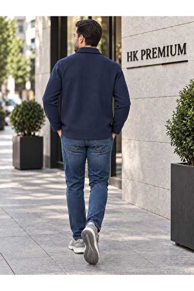 HK Premium Tekstil Erkek Gri Double Face Pike Gömlek Ceket – Regular Fit, Çıt...