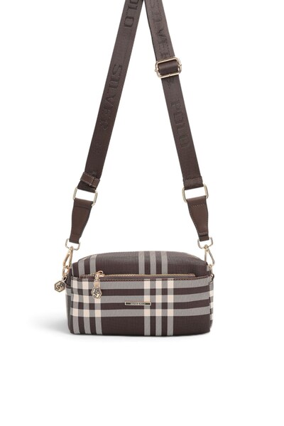 Silver Polo Coffee - Brown Striped Plaid Women's Crossbody Bag Sp1142